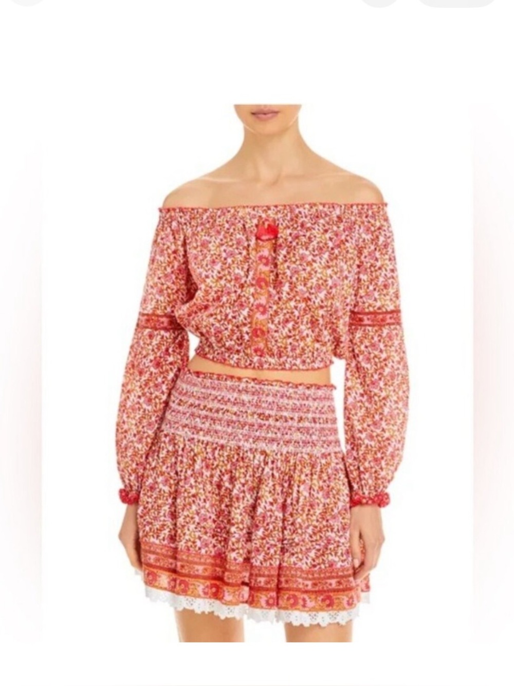 Poupette St. Bart Set Rachel Off-the-shoulder Cropped Top  &  Smocked Skirt Med